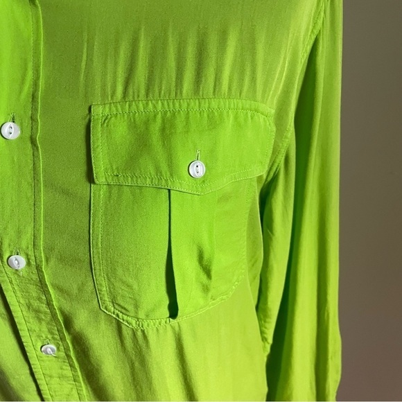 Polo Ralph Lauren Lime Green Military Viscose Button Down Blouse EUC Size Small - Picture 6 of 11